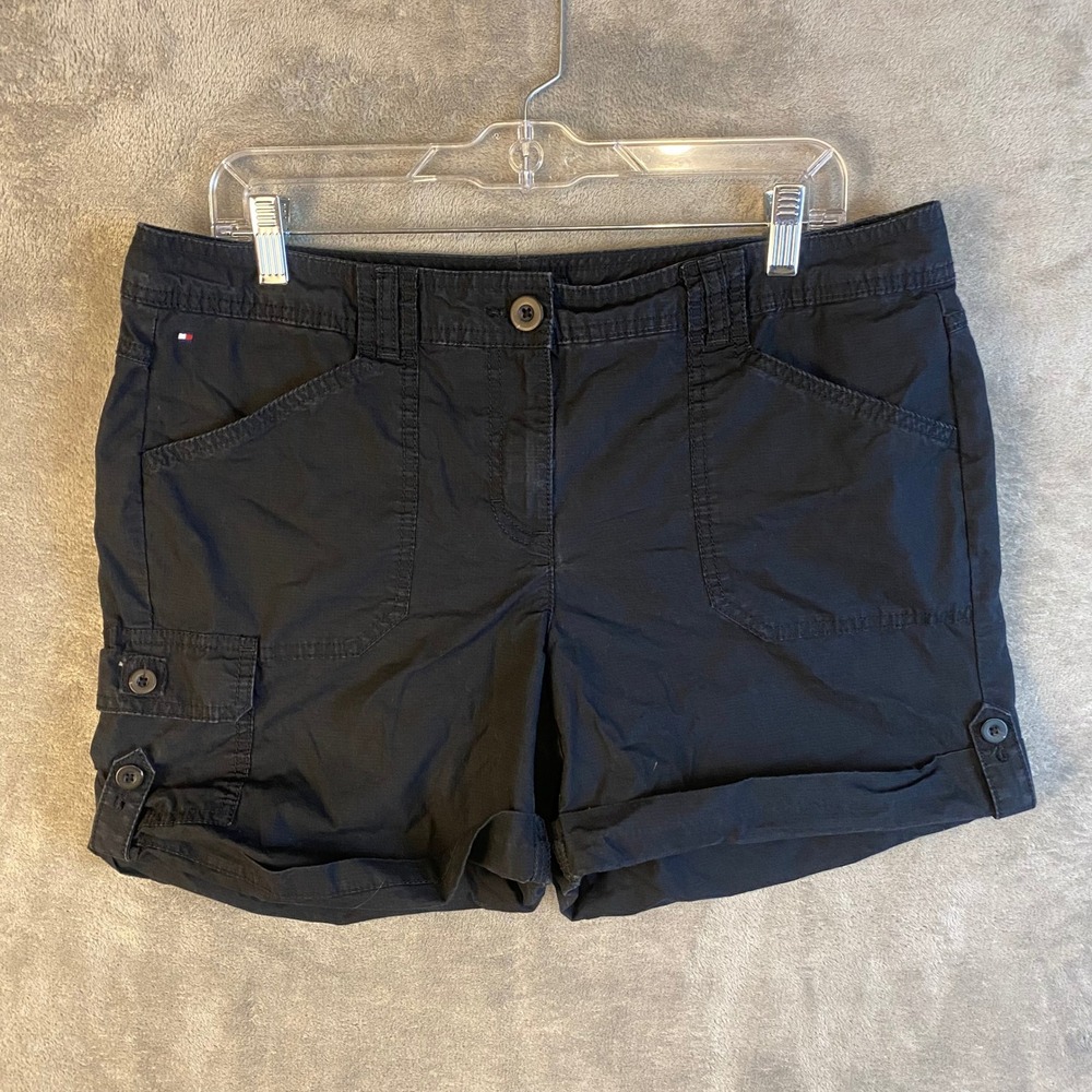 Tommy Hilfiger Cargo Shorts Womens 12 Ripstop Cotton Black Utility EUC